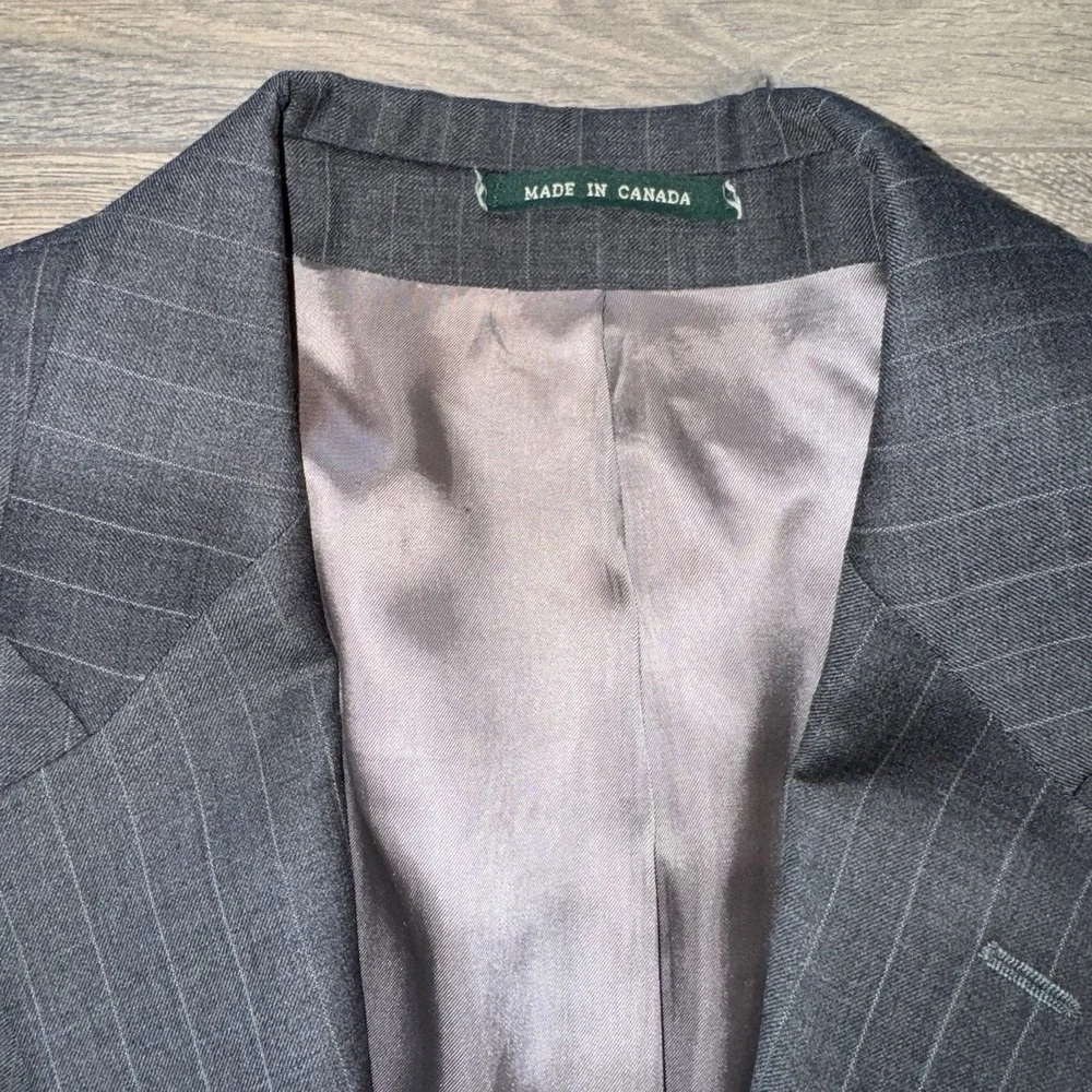 Vtg RALPH LAUREN Men's Blazer Sport Coat Striped Gray Cashmere Wool‎ Jacket 44L
